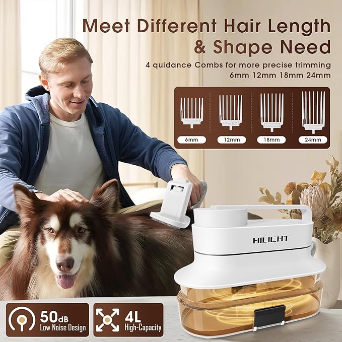 Dog Grooming Kit, Dog Hair Vacuum with Nail Clipper and 4L Dust Cup, 6 Pet Grooming Tools, Silent Pet Vacuum for Cats, Dogs and Other Animals-Mewly Pet