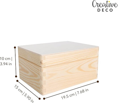 Large Plain Wooden Storage Box with Lid | 7.67x5.90x3.93in (+/-0.39in) | Hinged Lid | Unpainted Gift Box Kitchen Storage | Rough & UNSANDED Wood Keepsake Memory Craft Chest