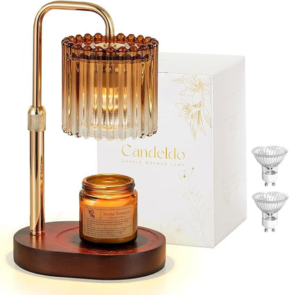 Candle Warmer Lamp with Timer: Amber Candle Warming Lamp with 2 Bulbs Height Adjustable Wax Melt Dimmable Bedroom Decor Christmas Gift for Women