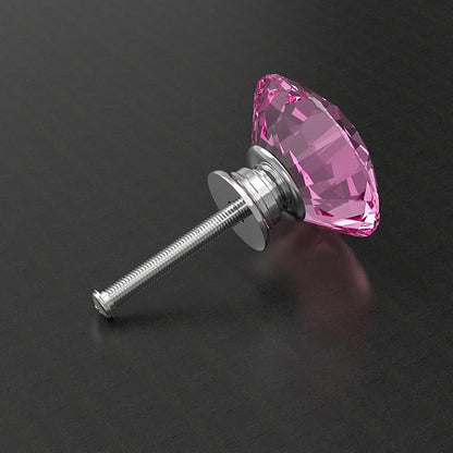 Tomorotec 12-Pack 30mm Crystal Pink Glass Cabinet Drawer Pulls, Diamond Drawer/Cupboard Knobs with Screws, Crystal Knobs w/Silver Base, Home Decor for Kitchen, Dresser, Wardrobe, Desk (1.2 in / 30mm)