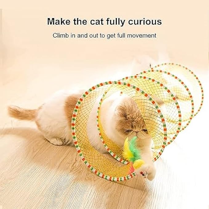 Folded Cat Tunnel Toy for Indoor Cats, 2 PCS Collapsible Pet Spring Cat Toys with Feather Mouse Upgrade Interactive Toy Playing Tent for Puppy Kitten Accessories Home-Mewly Pet