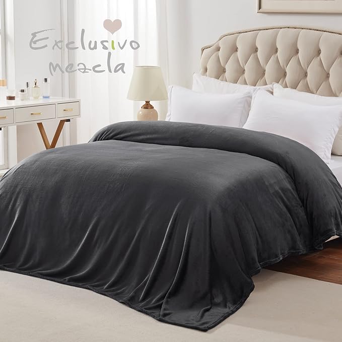 Exclusivo Mezcla Fleece Blanket Queen Size for Bed, Super Soft and Warm, All Season Use, Cozy, Plush, Lightweight, 90x90 Inches, Dark Grey