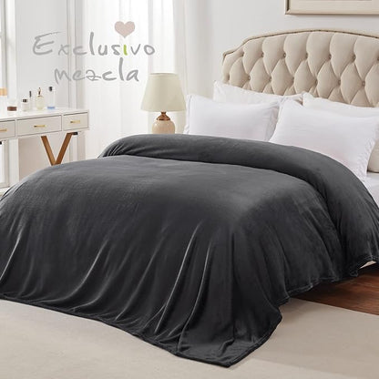 Exclusivo Mezcla Fleece Blanket Queen Size for Bed, Super Soft and Warm, All Season Use, Cozy, Plush, Lightweight, 90x90 Inches, Dark Grey