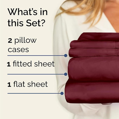 Twin 4 Piece Sheet Set - Comfy Breathable & Cooling - Ultra Soft Hotel Luxury Bedding Set w/ 8-16 Inch Deep Pockets - 1 Flat & 1 Fitted Sheet & 2 Pillowcases - Wrinkle Free and Easy Care - Burgundy