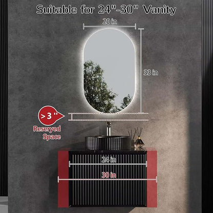 33" x 20" Oval LED Mirror for Bathroom, Backlit Vanity Mirror with Lights, Frameless Smart Wall Mirror, 3 Colors Stepless Dimmable, Anti-Fog, Shatterproof, Memory, CRI95+(Horizontal/Vertical)