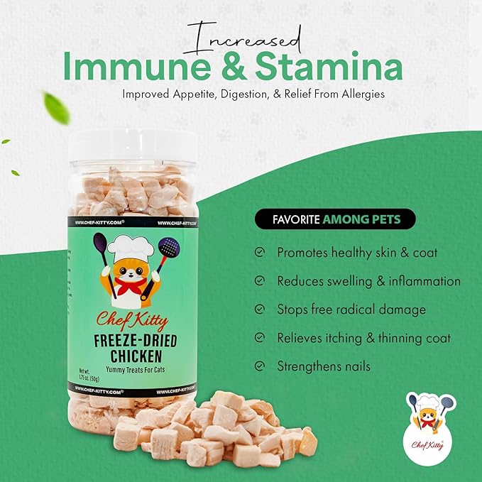 Freeze-Dried Chicken Treats for Cats & Dogs – 100% Human Grade, Single Ingredient, High-Protein, Healthy Snack – No Additives or Preservatives – 1.7oz - Inspected & Tested in USA-Mewly Pet