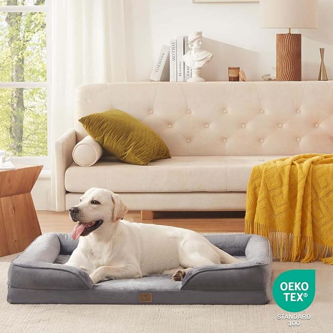Bedfolks Orthopedic Dog Bed XL, Waterproof Dog Sofa Bed for Extra Large Dogs, Egg Foam Pet Couch Bed with Removable Washable Cover and Nonslip Bottom, Dark Grey-Mewly Pet