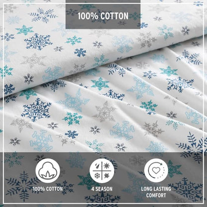 Eddie Bauer - Full Sheets, Cotton Flannel Bedding Set, Brushed For Extra Softness, Cozy Home Decor (Tossed Snowflake, Full)
