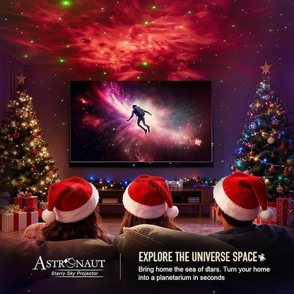 Mooyran Christmas Light Projector Indoor - Red Astronaut Galaxy Projector, Festive Holiday Decor, Romantic Lights for Bedroom, Unique with Remote & Timer