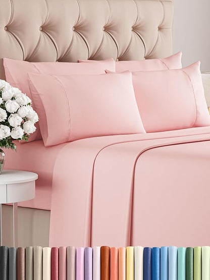 Cal King 6 Piece Sheet Set - Comfy Breathable & Cooling - Ultra Soft Hotel Luxury Bedding Set w/ 8-16 Inch Deep Pockets - 1 Flat & 1 Fitted Sheet & 4 Pillowcases - Wrinkle Free & Easy Care - Baby Pink