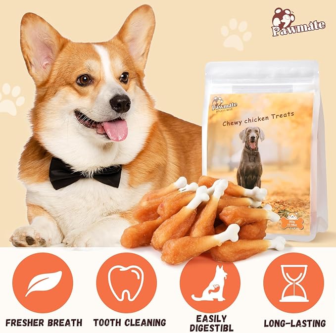 Dog Treats, Chicken Wrapped Calcium Bone Rawhide-Free Grain-Free Training Treats for Dogs Teeth Cleanning Breath Fresh Dog Chewy Snacks for Medium Large Dogs 10.6oz or 18-19 pcs-Mewly Pet
