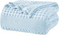 PHF 100% Cotton Waffle Weave Blanket King Size for Bed, Soft Lightweight & Breathable, All-Season Comfort, Luxury Aesthetic Woven Bedding for Home Decor, 108"x90", Baby Blue