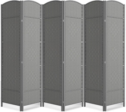 Folding Room Divider, Weave Fiber Privacy Screen, Extra Wide Room Screen Divider Separator, Decorative Separation Wall Divider, Freestanding Room (Grey, 6-Panel)