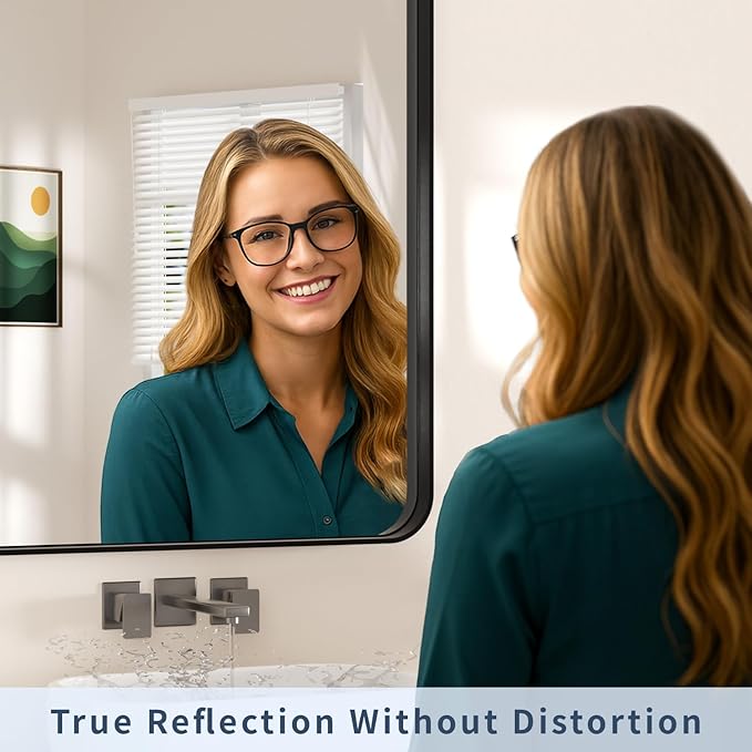 32×36 Bathroom Mirror for Vanity - Rustproof Framed Wall Mirror with Explosion-Proof Tempered-Glass & Rounded Corners for Over Sink, Bedroom, Entryway, Modern Matte Frame, Horizontal/Vertical