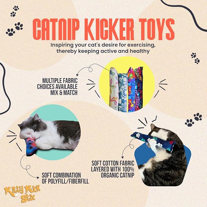 Kitty Kick Stix 15" Original Catnip Kicker Toy (Set of 2), Handmade in USA by Cat Lovers, Interactive Natural Cat & Kitten Toy, Packed with 100% Potent Catnip for All Breeds (Happy Cats)-Mewly Pet