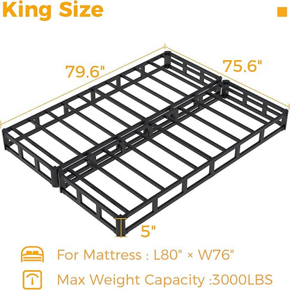 Split King Box Spring 5 Inch, Easy Assembly Bed Foundation, Heavy Duty Low Profile Metal Box Spring King with Fabric Cover, Noise Free