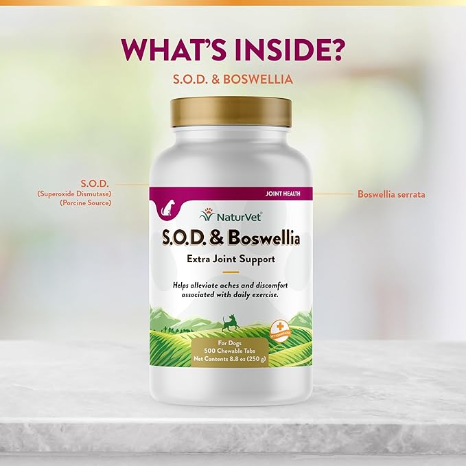 NaturVet S.O.D. & Boswellia Extra Joint Support Dog Supplement – Dog Hip Supplement – Helps Alleviate Aches, Pain – for Dog Flexibility, Healthy Joint Function – 500 Ct. Chewable Tablets-Mewly Pet