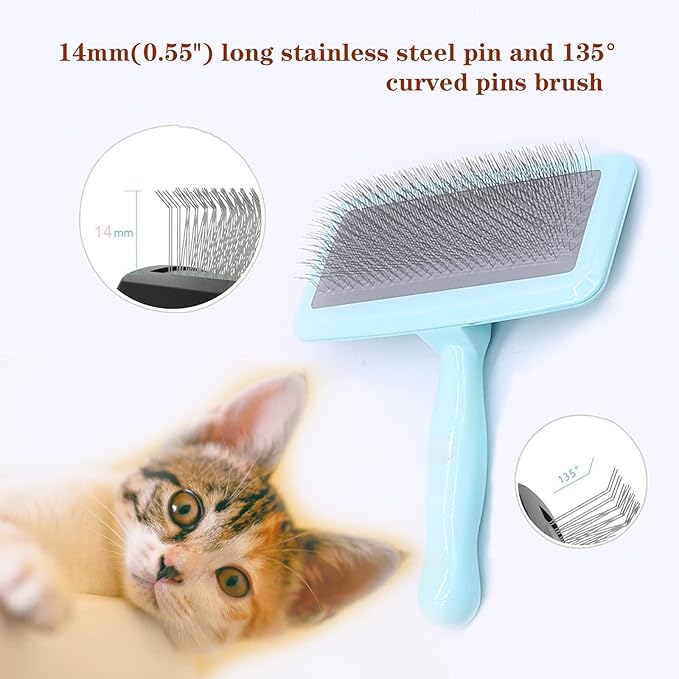 Air Cushion Slicker Brush for Dogs Cats,Soft Pin Shedding Brush for Short Haired Dog,Cat, Pet Grooming Wire Brush for Thin Curly Matted Tangled Hair,14mm(0.55"),Green-Mewly Pet