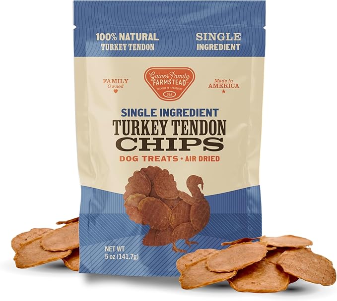 Gaines Family Farmstead Turkey Tendon Chips for Dogs – 5 oz, Natural Single-Ingredient Dog Treats, High-Protein Crunchy Chews, Rawhide Alternative, Grain-Free, Made in USA-Mewly Pet