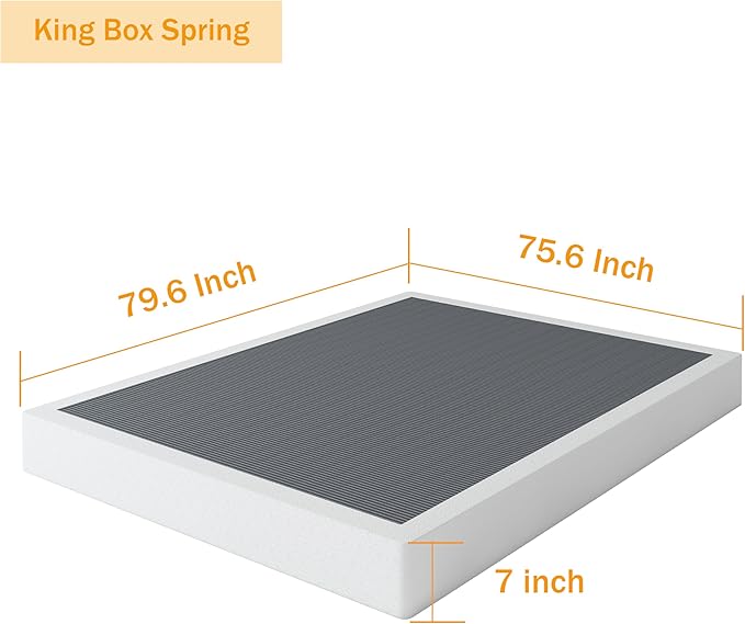 King Box Spring, 7 Inch King Size Box Spring and Cover Set, 3000lbs Heavy Duty Metal Mattress Foundation with Easy Clean Cover, No Noise, Easy Assembly