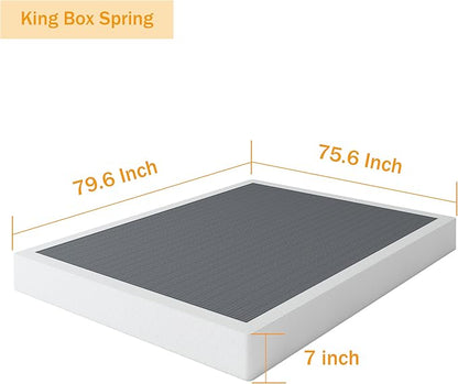 King Box Spring, 7 Inch King Size Box Spring and Cover Set, 3000lbs Heavy Duty Metal Mattress Foundation with Easy Clean Cover, No Noise, Easy Assembly