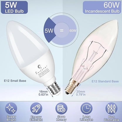 Sailstar Candelabra Light Bulbs 60 Watt Equivalent, 4000K Natural Daylight, 5W E12 Small Base Type B LED Bulbs, 500 Lumens, Chandelier Ceiling Fan Light Bulbs, CRI 85, Non-dimmable, Pack of 3