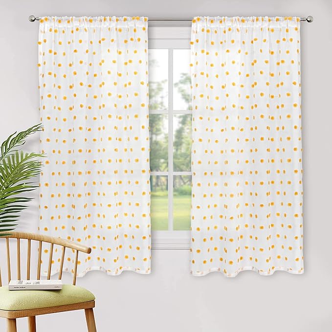 MYSKY HOME Pom Pom Curtains for Girls Bedroom 63 Inch Burnt Orange Curains for Nursery Kids Room Sheer Curtains for Living Room Dining Room Rod Pocket Small Window 52" x 63" Set of 2