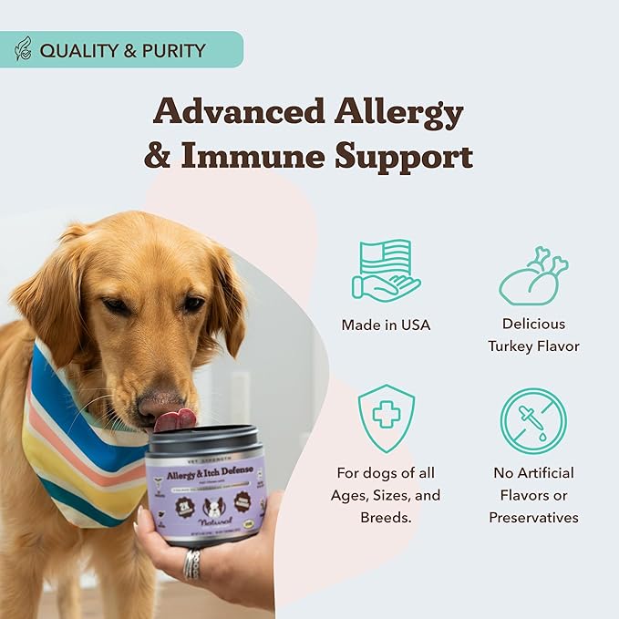 Natural Dog Company Aller Immune Chews 90 ct, Vet Strength High-Concentration Senior Dog Allergy Relief with 2.4X Colostrum, 2X Salmon Oil & 1.5X Probiotics, Supports Immune, Skin, Coat & Gut Health-Mewly Pet