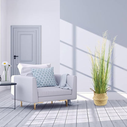 4ft(47in) Tall Artificial Grass Plant with White Reed Flowers in Pot, Faux Indoor Home Decorative Plants for House
