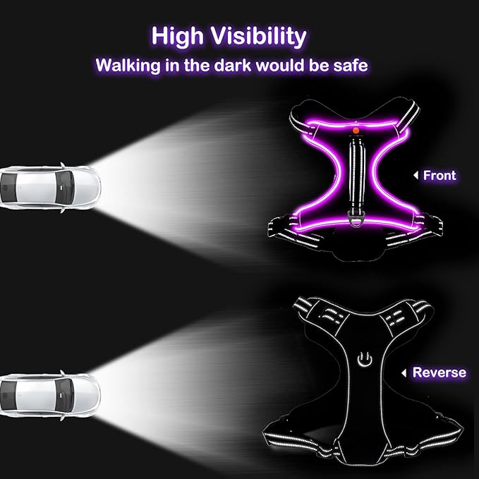 Light Up Dog Harness, No Pull LED Dog Harness with Handle, Rechargeable Lighted Safety Vest for Small Medium Large Dogs, Adjustable Soft Dog Lights for Night Walking-Mewly Pet