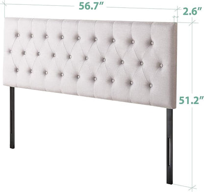 ZINUS Trina Upholstered Headboard, Button Tufted Upholstery, Adjustable Height, Easy Assembly, Light Grey, Full