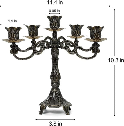 5-Candle Metal Candelabra 10.3 Inch Tall Candlestick Candle Holders for Home Decor Wedding Christmas Church Halloween Party,Bronze Tulip