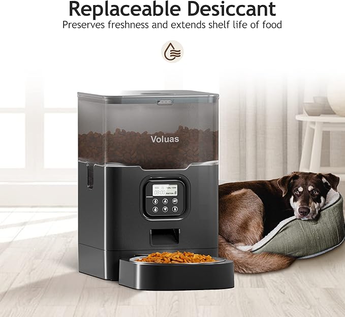 VOLUAS Automatic Cat Feeders - Pet Dry Food Dispenser with Timer, Automatic Cat Feeders with Desiccant Bag, Programmable Portion Size Control 4 Meals Per Day, 10s Voice Recorder-Mewly Pet