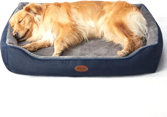 Orthopedic Dog Beds for Medium Dogs, Durable Egg Crate Foam Sofa Dog Bed wit Washable Removable Cover,Waterproof Lining,Pet Bed for Large Dogs (Navy Blue-Velvet, 39.4" L x 31.5" W x 7.4" Th)-Mewly Pet