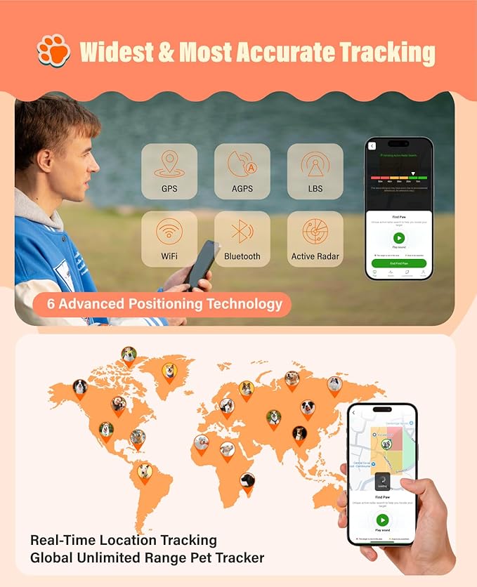 GlocalMe PetPhone for Dog and Cat, Support Play Music and Two-Way Call, Pet Community and AI Health Alerts, Real Time Tracking and Virtual Fence, Unlimited Range Pet GPS Tracker (Pink)-Mewly Pet