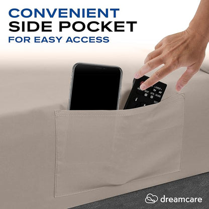 DREAMCARE Full Size Sheets Set - 4 Pcs Cooling Bed Sheets with Up to 15" Deep Pockets - Soft, Long-Lasting 100% Brushed Polyester with Side Pocket (Beige)