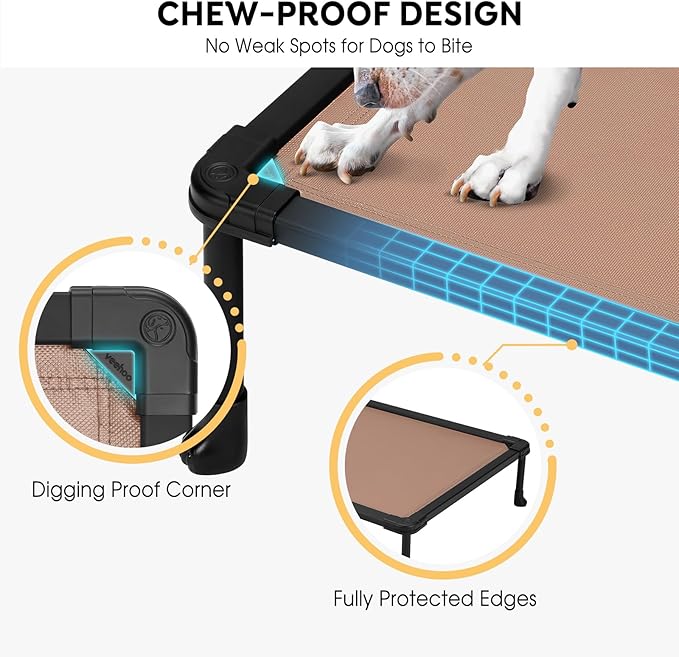 Veehoo Chew-Proof Elevated Dog Bed, Durable Training Platform for Large Dogs, Indoor/Outdoor Raised Pet Cot, Brown, 41x27inches, Model CWC2420CP-Mewly Pet