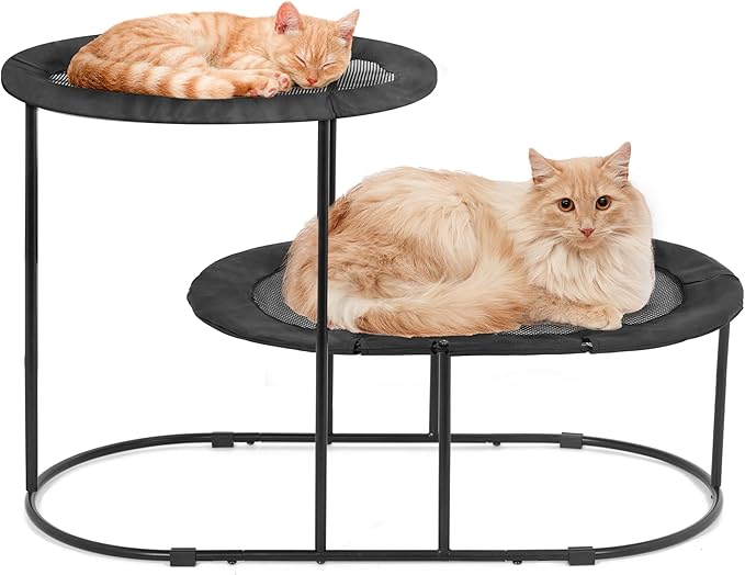 Defined Deco 2 Tier Elevated Cat Hammock Bed, Furniture Cat Bed Breathable Comfortable, Raised Cool Ca t Hammock for Indoor Cats, with Removable Mesh and Steel Frame for Summer-Mewly Pet