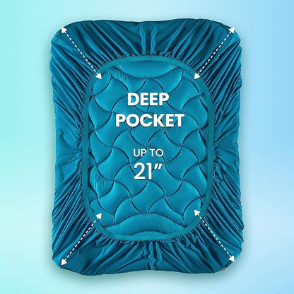 SLEEP ZONE Cooling Mattress Topper for College Dorm, Premium Zoned Quilted Mattress Pad, Fitted Mattress Protector Cover, Machine Wash Durable, Deep Pocket 8-21 inch, (Teal, Twin XL)