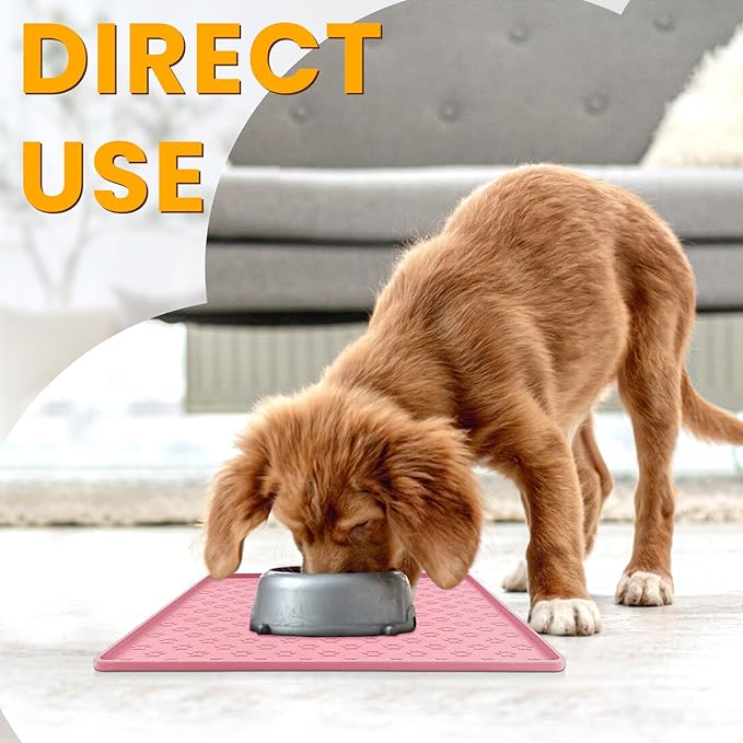 Ptlom Pet Placemat for Dog and Cat, Waterproof Non-Slip Silicone Feeding Bowl Mat Prevent Food and Water Overflow, Puppy Dish Feeder Fountain Trays Suitable for Medium and Small Pets, Pink-Mewly Pet