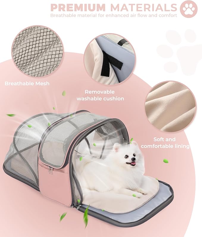 Expandable Pet Carrier Backpack, Cat Carrier Backpacks with Breathable Mesh for Cats Small Dogs Puppies Up to 25 Lbs Airline Approved Waterproof Travel Carrier with Safety Buckle for Hiking & Flights-Mewly Pet