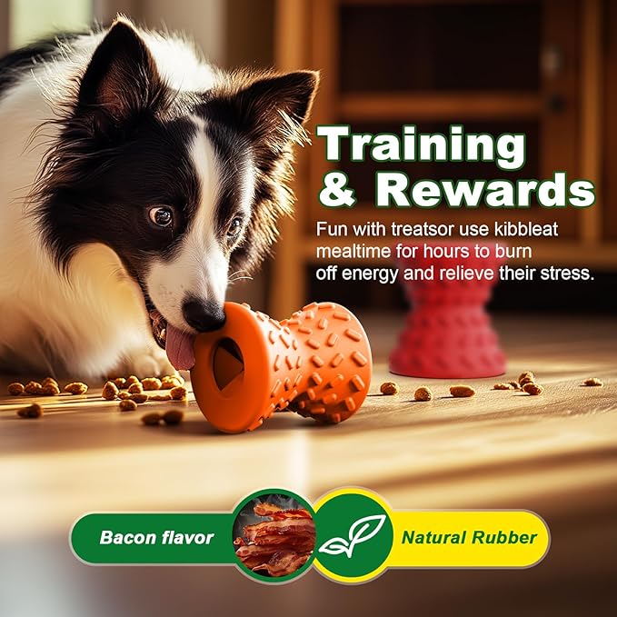 Puppy, Toys Interactive Dog Toy, Treat Dispenser Toy,Natural Rubber Dumbbell Shaped, 2pcs(Orange+Red)-Mewly Pet