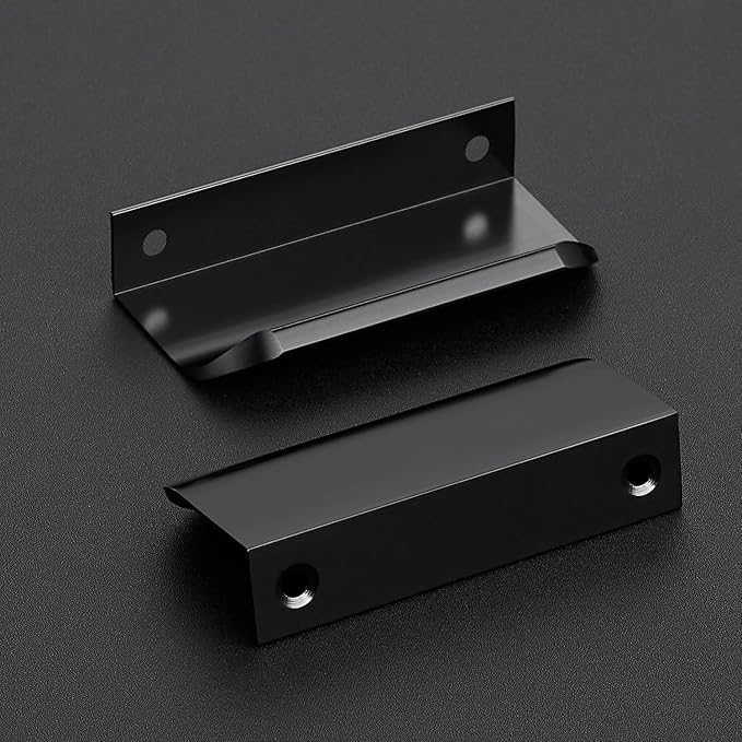 10 Pack Black Cabinet Handles, 3.15 Inch (80mm) Finger Edge Pulls, 2-1/2 Inch Hole Center, Finger Pulls for Cabinets, Hardware