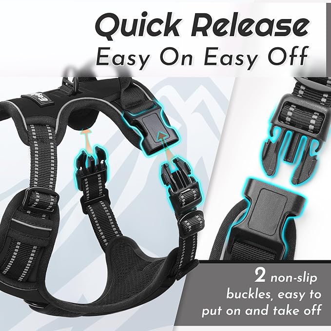 Eagloo Dog Harness for Large Dogs, No Pull Service Vest with Reflective Strips and Control Handle, Adjustable and Comfortable for Walking, No Choke Pet Harness with 2 Metal Rings, Black, XL-Mewly Pet