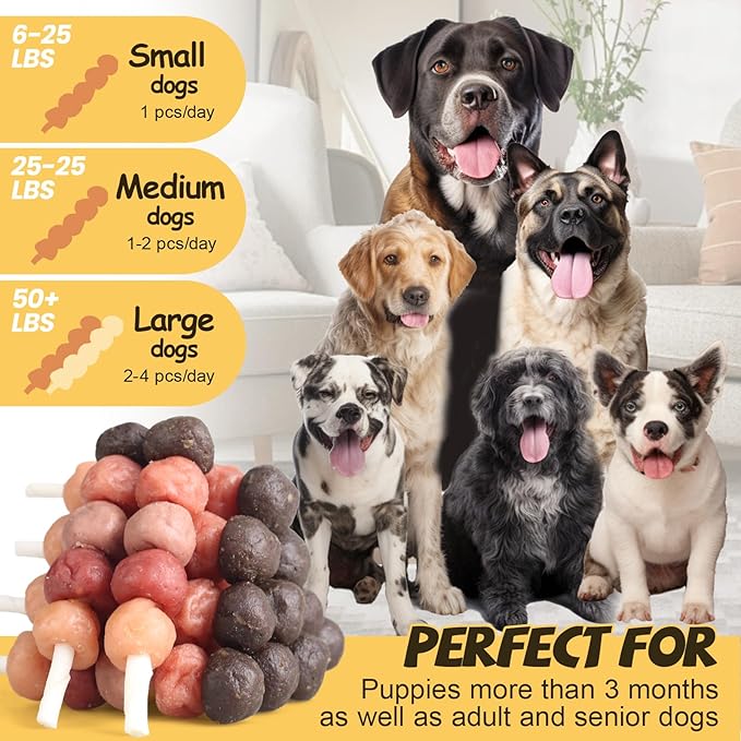 ASMPET Dog Treats Chews, Multi-Flavor Dog Kabob Snacks, Made with Chicken, Duck, Salmon, Rabbit and Beef, Rawhide Sticks for Dogs-Mewly Pet