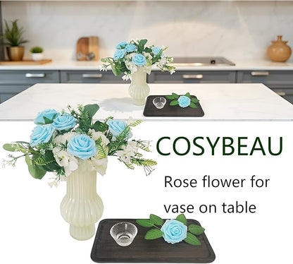 Artificial Rose Flowers 25pcs, Light Blue Foam Fake Rose Faux Flower for Wedding Bouquets Bridal Shower Centerpieces Floral Arrangements Home Decorations Party Backdrops Table