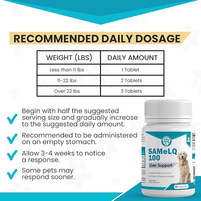 Same 100, Liver Support for Dogs, SAM e Chewable Hepatic Support for Dogs, Promotes Cell Membrane Strength, Bacon Flavor (60 Count)-Mewly Pet