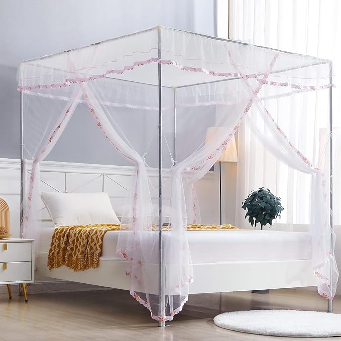Canopy Bed Curtains Twin - 4 Corner Canopy for Beds, Bed Canopy for Girls Adult, Bedroom Decor (Twin Size, White)