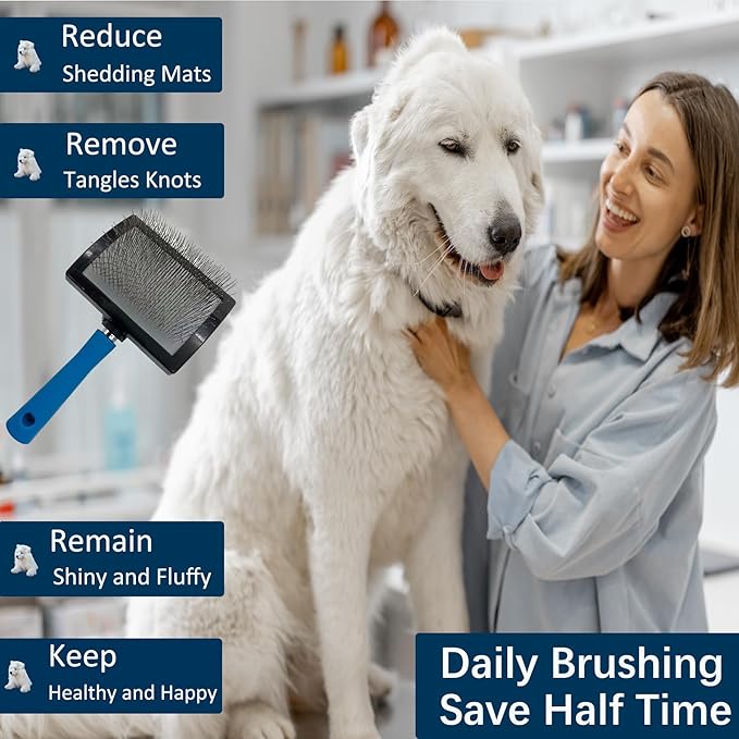 Dog Slicker Brush - Large Grooming Brushes for Dogs - Professional Groomer Supplies for Long Hair Pet - Slicker Brush For Goldendoodles-Easy To Use - Comfortable - Removes Long and Loose Hair-Mewly Pet
