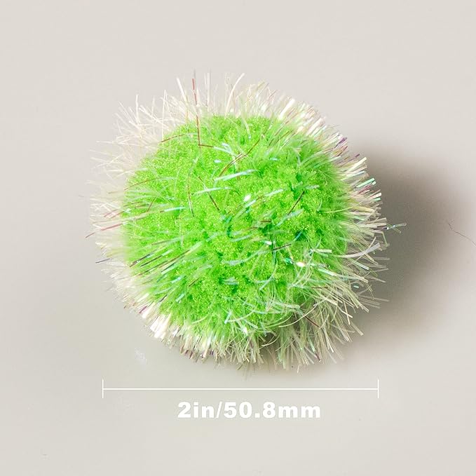 VAPKER 30 Pcs Cat Ball Toys Sparkle Balls Extra Large 2 Inch Cat's Favorite Chase Glitter Ball Glitter Tinsel Pom Poms Balls Green Color-Mewly Pet